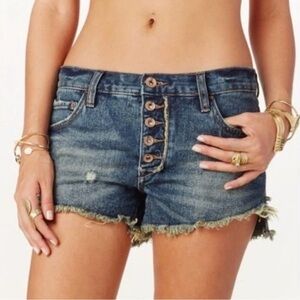 Free People Runaway Slouch Button Fly Cut Off Denim Shorts Size 27